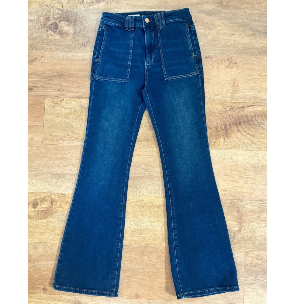 Pilcro Anthropologie Flare Jeans Blue Icon Flare Patch Pocket Size 27